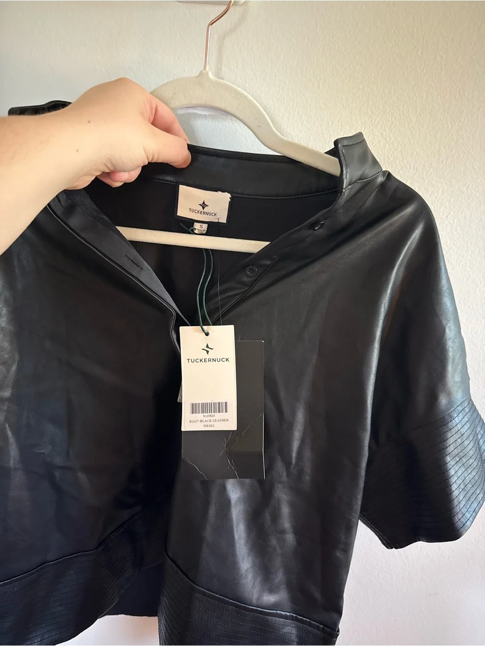 Tuckernuck • NWT Sofia Shirt Faux Leather Trapunto Stitch Button Up Black Small